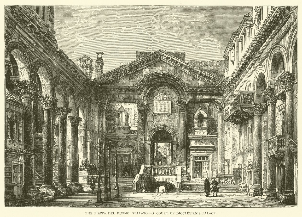 Piazza del Duomo, Spalato, Dvůr Diokleciánova paláce (rytina) od English School