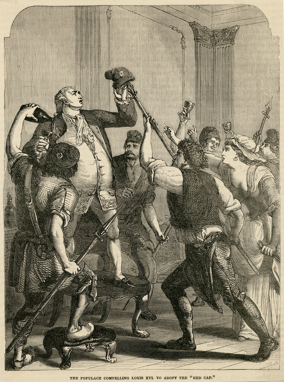 Populace nutí Ludvíka XVI., aby přijal červenou čepici, 1792 od English School