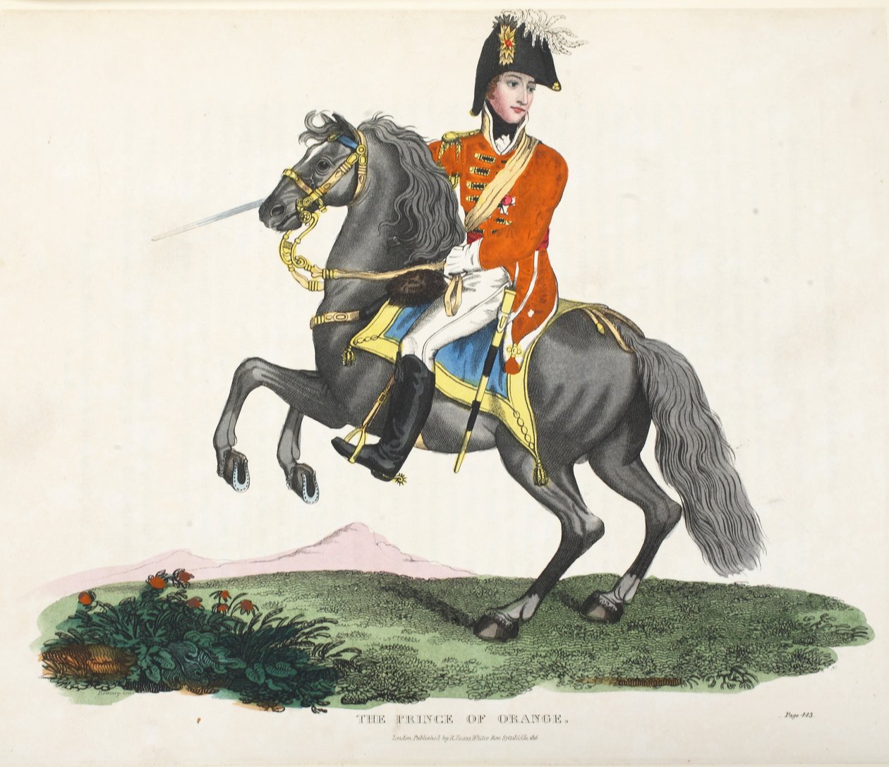 Princ Oranžský, hospoda. od Richarda Evanse, engr Romney, ilustrace z Historický popis bitvy u Waterloo od Williama Mudforda, 1816 od English School