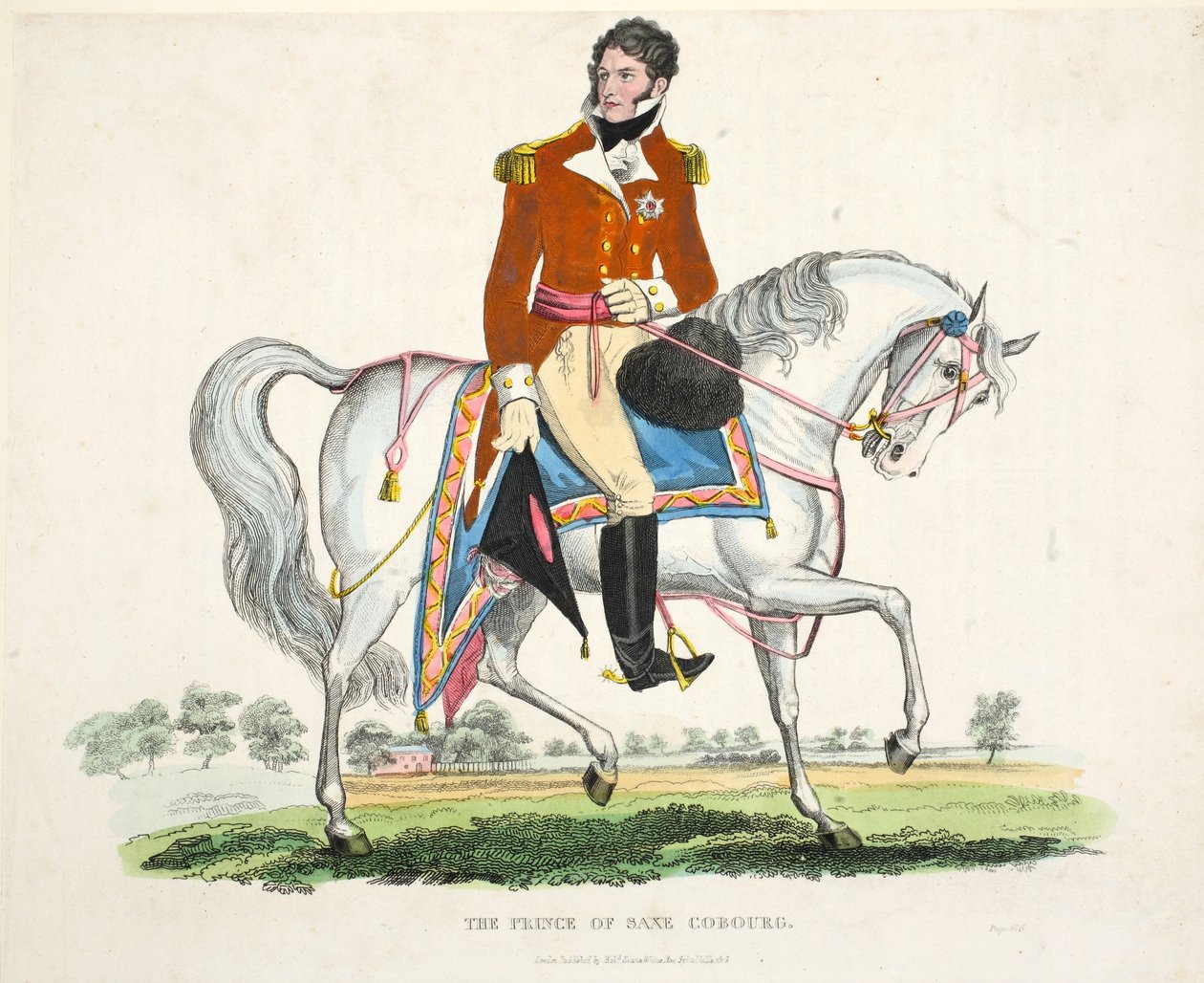 Princ Saxe Coburg, hospoda. od Richarda Evanse, engr Romney, ilustrace z Historický popis bitvy u Waterloo od Williama Mudforda, 1816 od English School