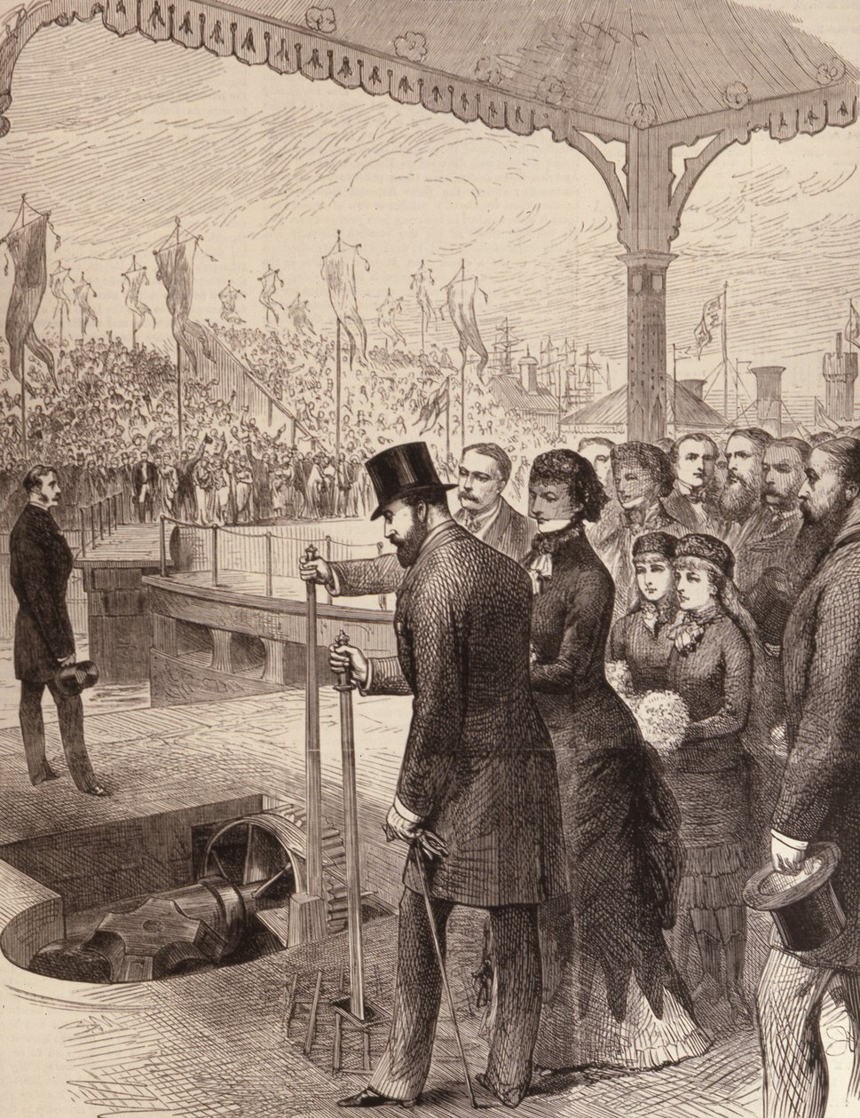 Princ z Walesu otevírá nové severní doky v Liverpoolu, z The Illustrated London News, 17. září 1881 od English School