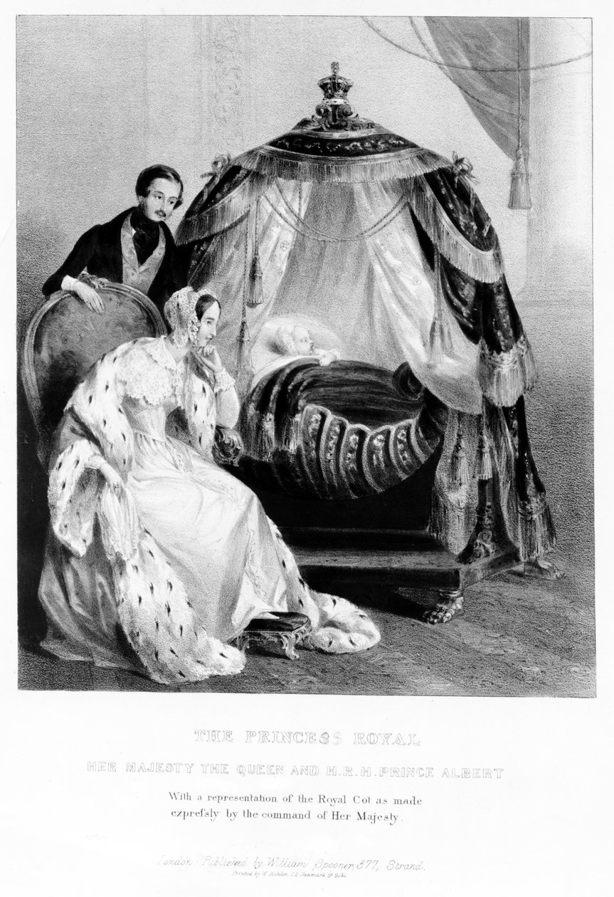 Královská princezna, Její Veličenstvo královna a Jeho královská výsost princ Albert s královskou postýlkou, kolem roku 1840 od English School