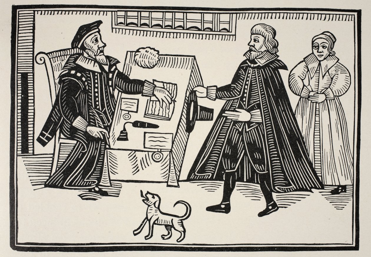 The Proctor and Parator, titulní strana traktátu o zneužívání a přemrštěnosti duchovních soudů, 1641 od English School
