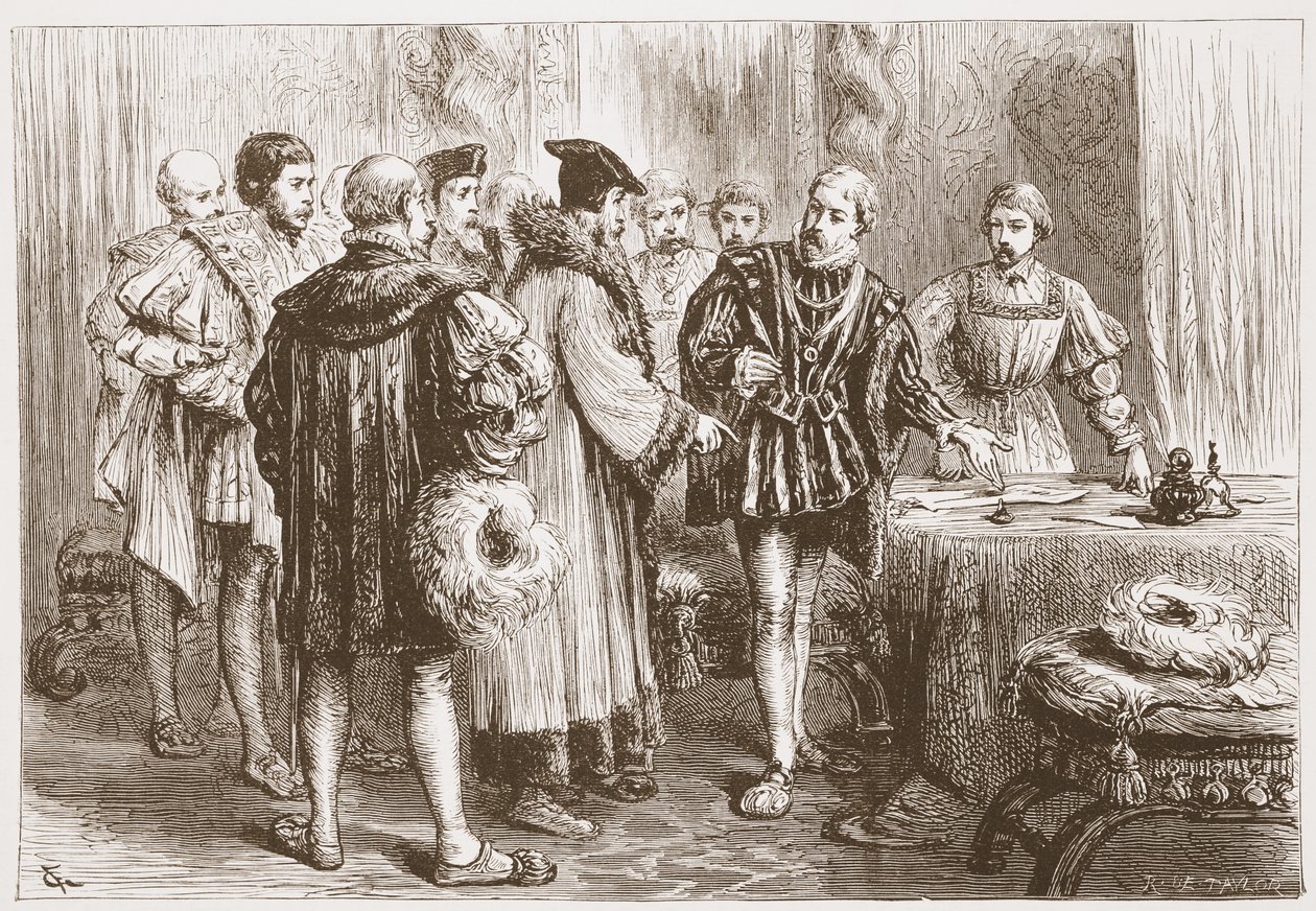 Protestantští princové podepisují své vyznání, ilustrace z Historie protestantismu od Jamese Aitkena Wylie (1808-1890), hospoda. 1878 od English School
