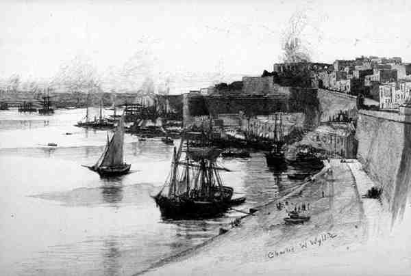 The Quays of the Grand Harbour, Valletta, Malta, z „The Malebné Středomoří“, svazek 3, vydané společností Cassell and Co. Ltd. od English School