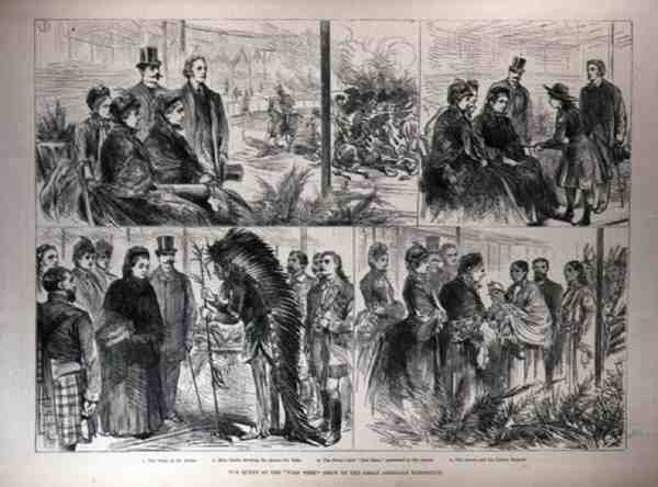 Královna na přehlídce Divokého západu Velké americké výstavy, z The Illustrated London News, 21. května 1887 od English School