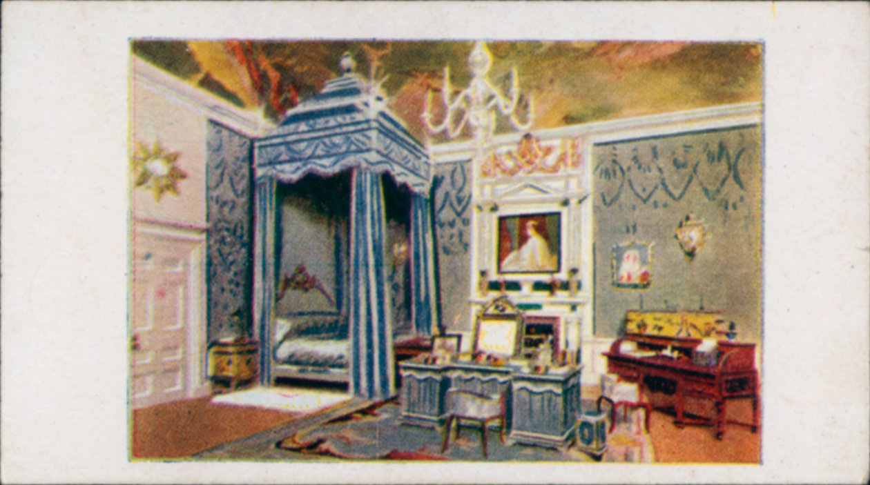 Královnin domeček pro panenky: Královnina ložnice II (barevná litografie) od English School