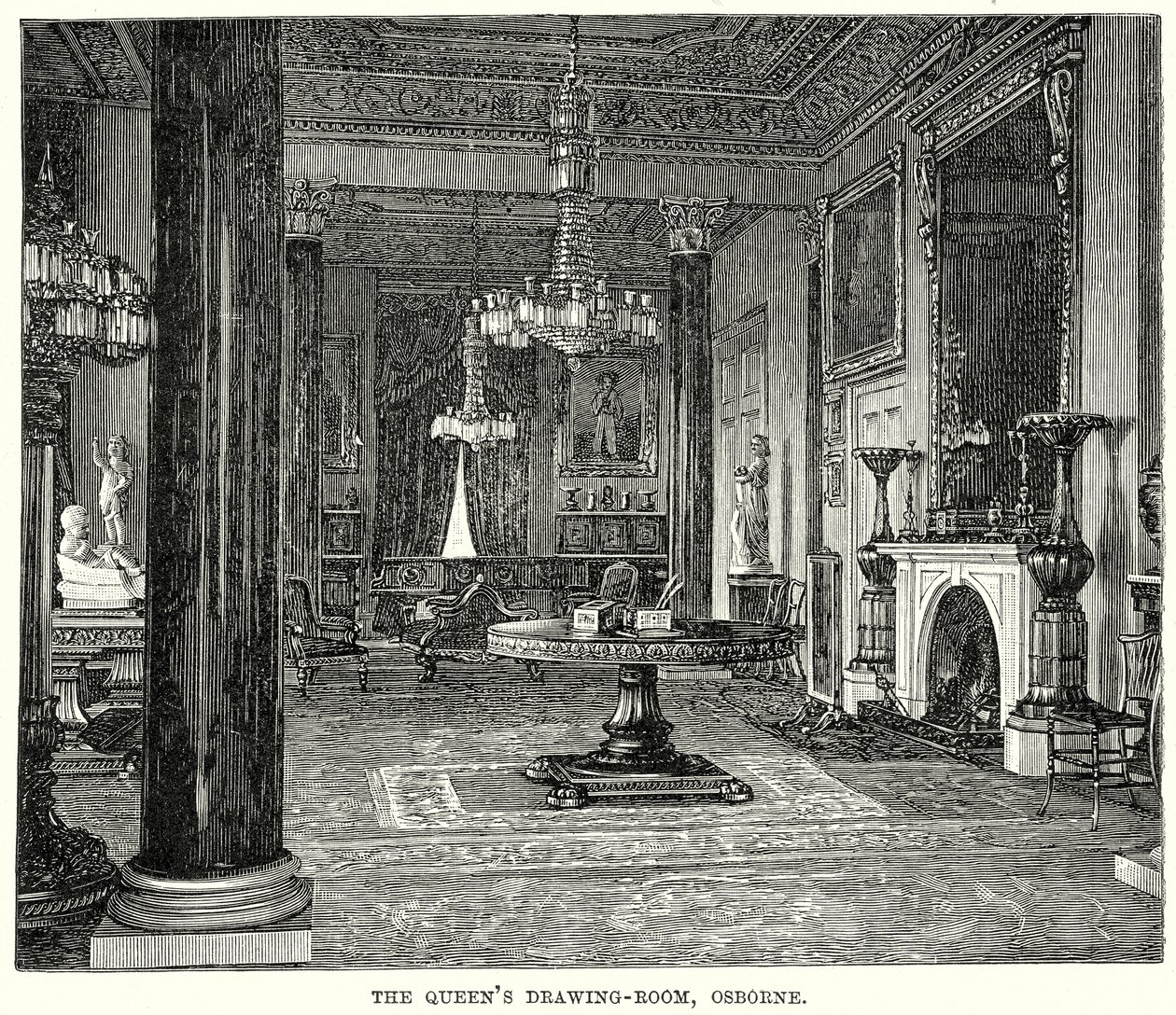 Královnin obývací pokoj, Osborne (rytina) od English School
