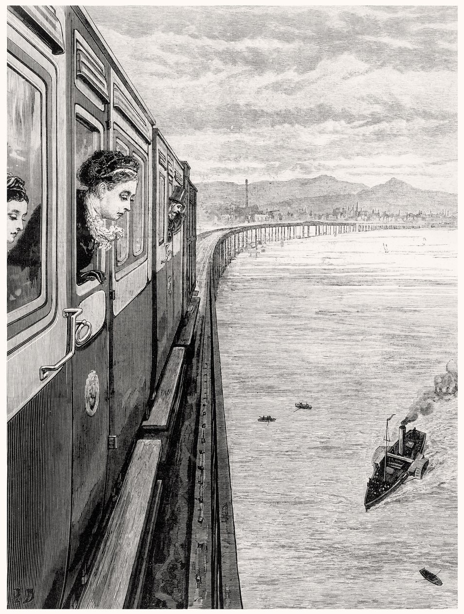 Královnin návrat z Vysočiny; Její Veličenstvo překračuje Tay Bridge, Dundee od English School