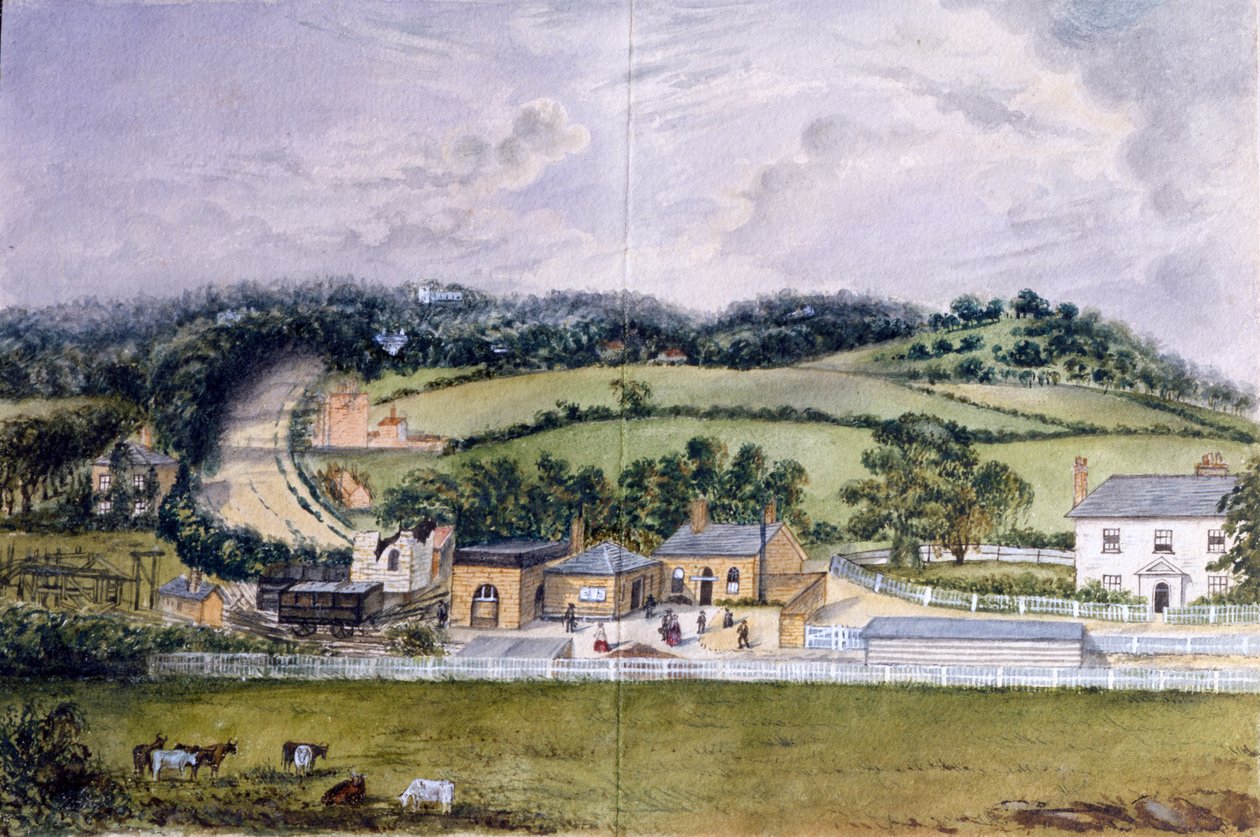 Železniční terminál, Kent, c.1860 (wc na papíře) od English School