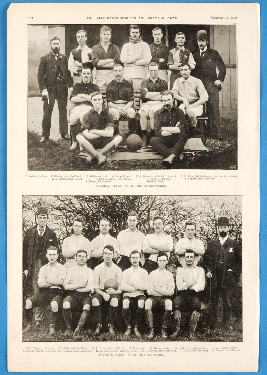Ravensbourne a The Connaught, fotbalové týmy uvedené v The Illustrated Sporting and Dramatic News, 13. února 1892 od English School