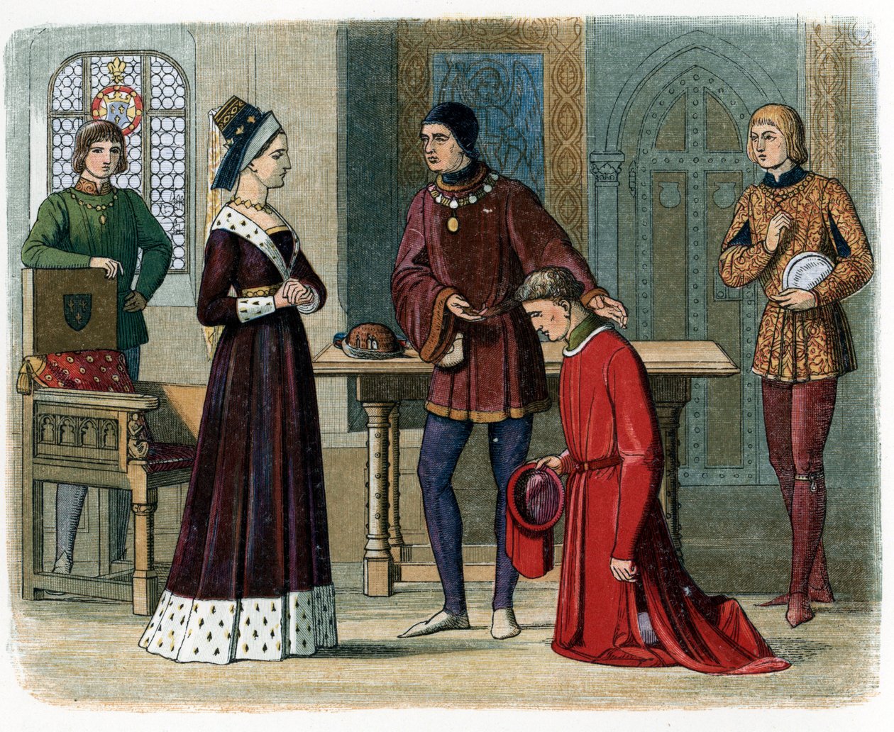 Usmíření Richarda Nevilla, hraběte z Warwicku, s Margaret z Anjou, ilustrace z „A Chronicle of England“ od Jamese Doyla od English School