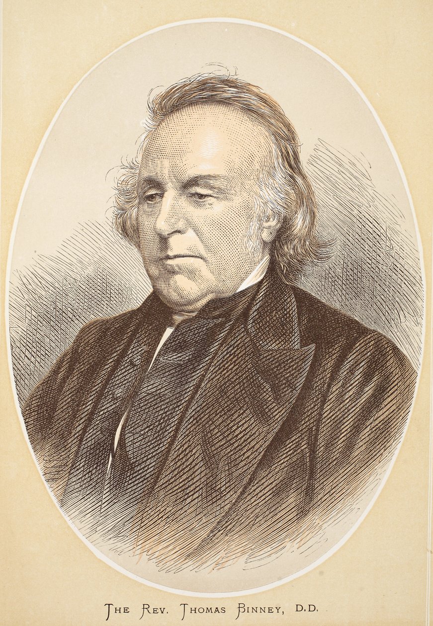 The Rev. Thomas Binney, D.D., ilustrace z Obrazového vydání života a objevů Davida Livingstona od J. Ewinga Richieho, pub. od A. Fullarton & Co., 1876 od English School
