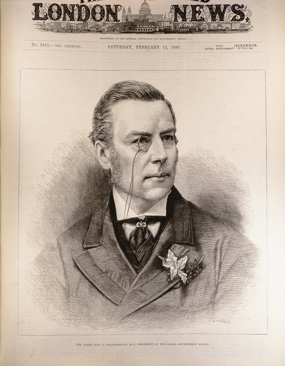 Správný Honza. Joseph Chamberlain (1836-1914), M.P., předseda rady místní vlády, z „The Illustrated London News“, 13. února 1886 od English School