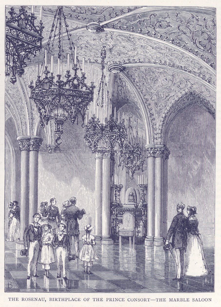 Rosenau, rodný palác knížecího konzulátu - mramorový sallon (rytina) od English School