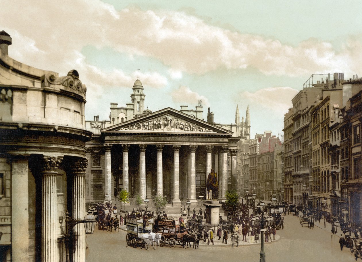 The Royal Exchange, London (ručně kolorovaná fotografie) od English School