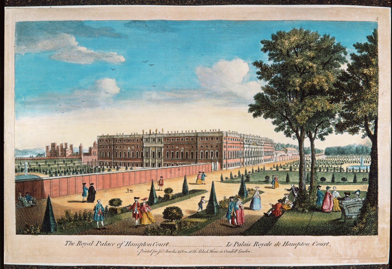 Královský palác Hampton Court (ručně kolorovaná rytina) od English School