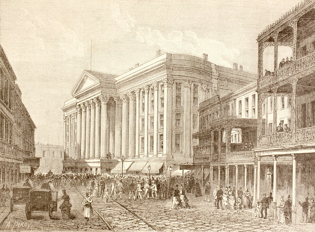 Saint Charles Hotel St. Charles Streetillä, New Orleansissa 1880-luvulla (litho) od English School