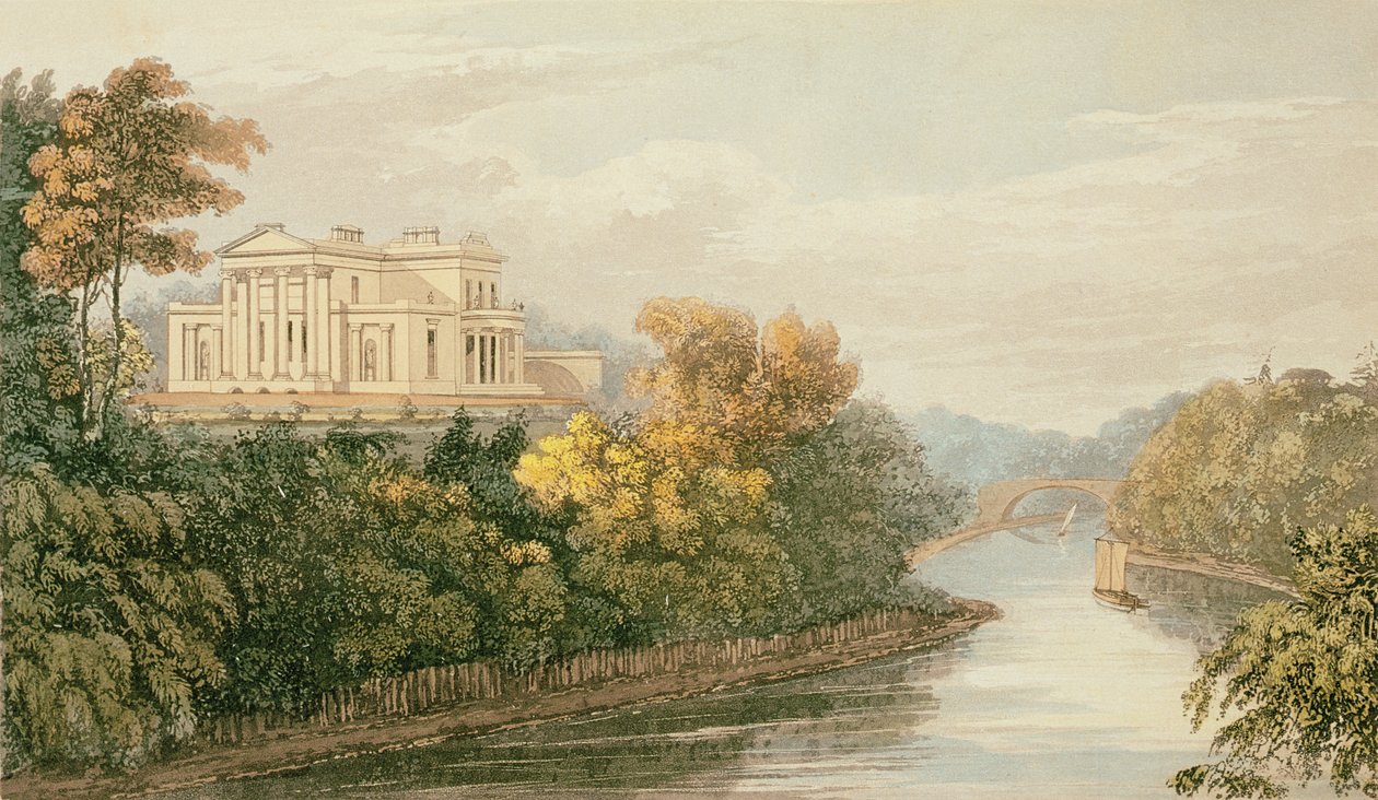 Sídlo G.B. Greenough Esq., Regents Park, z Ackermanns Repository of Arts, vydáno kolem roku 1826 od English School