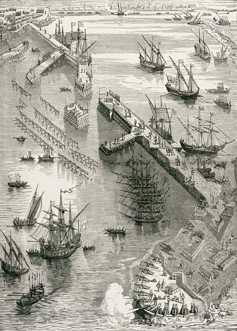 Obléhání Rochelle, z Historie Francie, Emile de Bonnechose, vydal Ward, Lock and Co, Londýn od English School