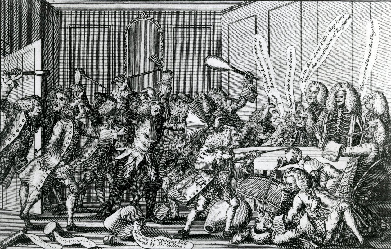 Obléhání hradu Warwick aneb Bitva mezi členy a držiteli licence, 1768 od English School