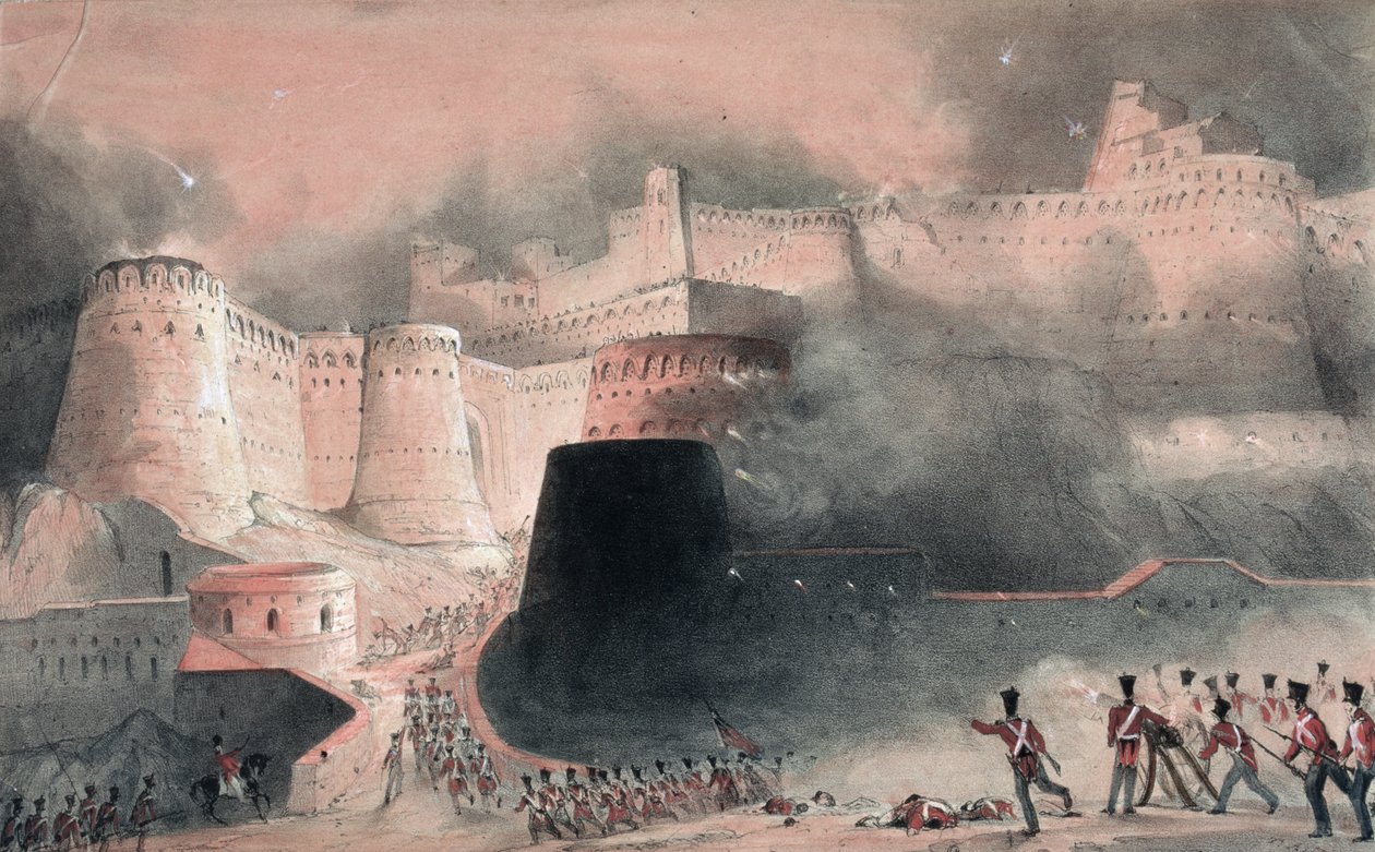 The Storming of Kabul Gate v roce 1839 (wc a tužka na papíře) od English School