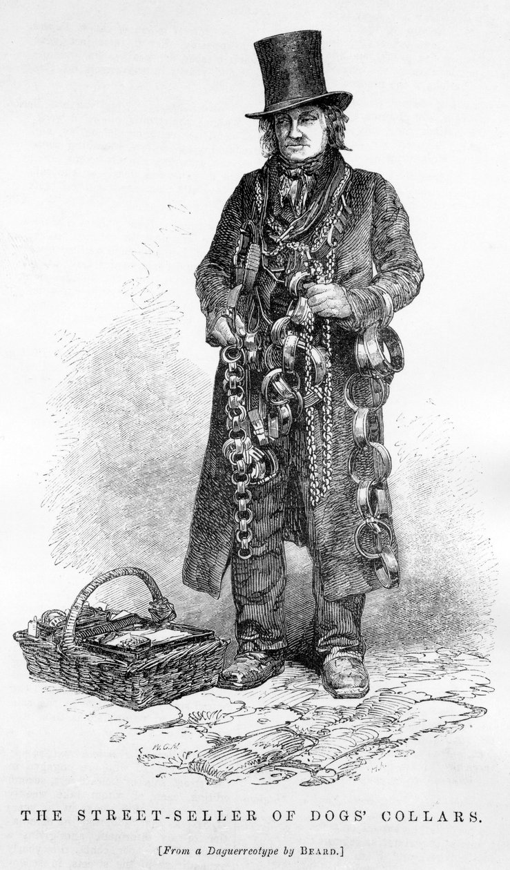 Pouliční prodejce obojků pro psy, kolem roku 1840 od English School