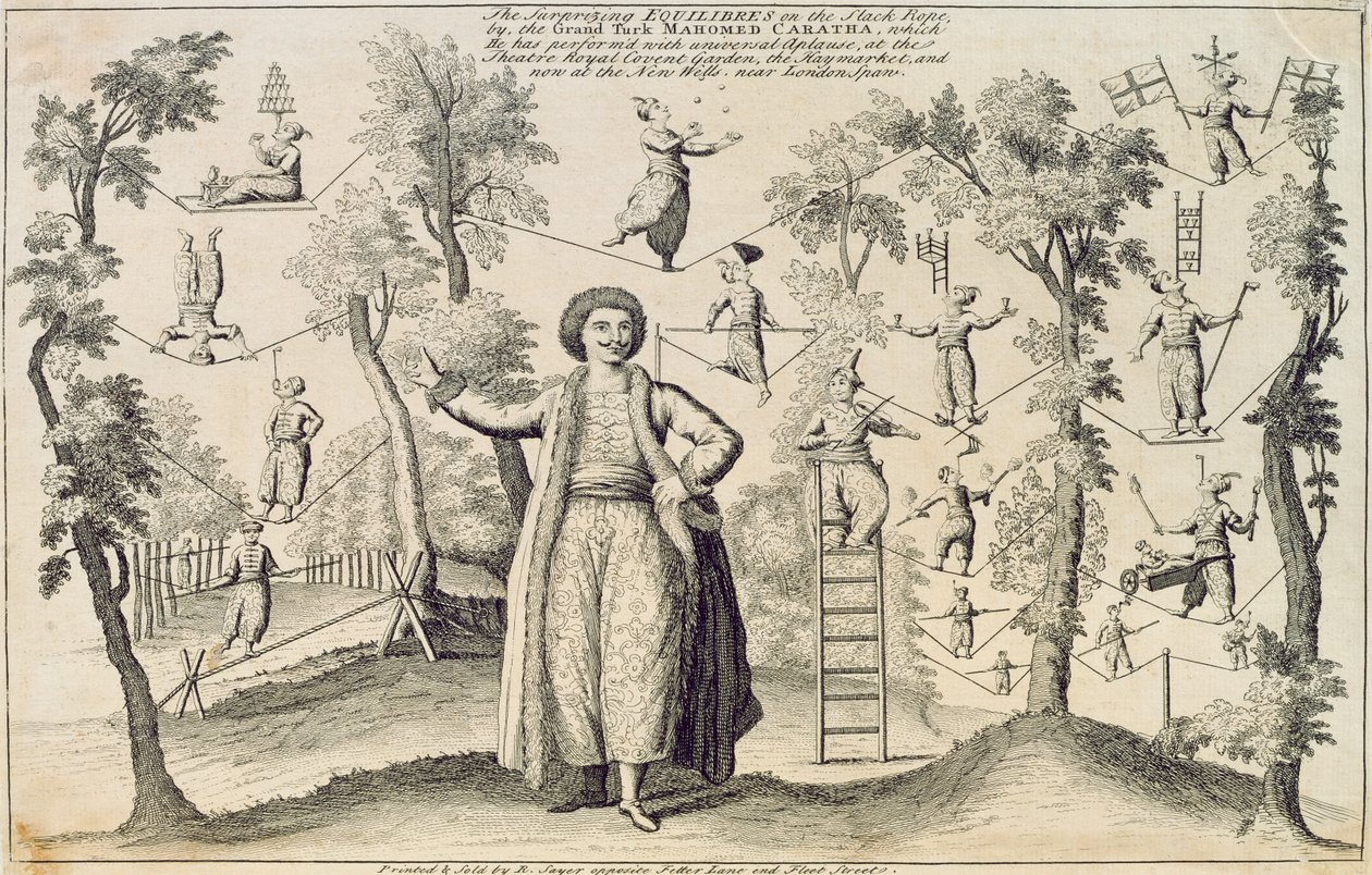The Surprising Equilibres on the Slack Rope od velkého Turka Mahomeda Caratha, tisk Robert Sayer (fl. 1750-80) od English School