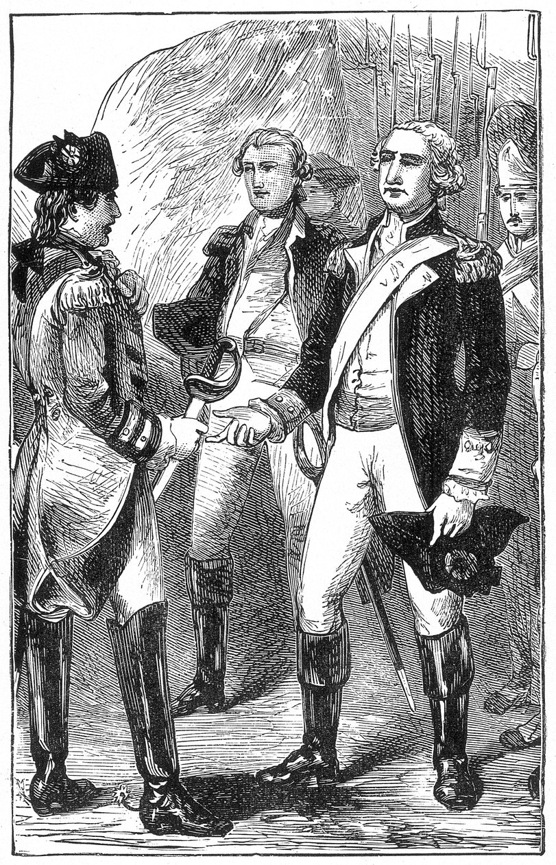 The Surrender of Cornwallis, z knihy Emile de Bonnechose The History of France, vydané nakladatelstvím Ward, Lock and Co, London. od English School