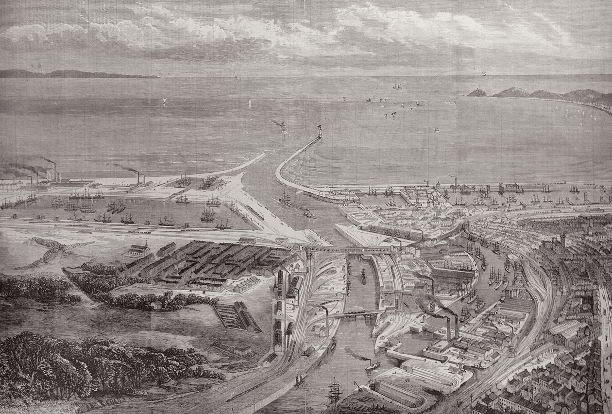 Přístav a doky Swansea, z The Illustrated London News, 22. října 1881 od English School