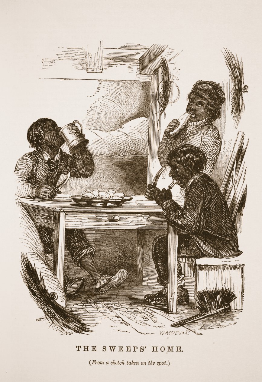 The Sweeps Home, ilustrace z London Labor and London Poor od Henryho Mayhewa, hospoda. 1862 od English School