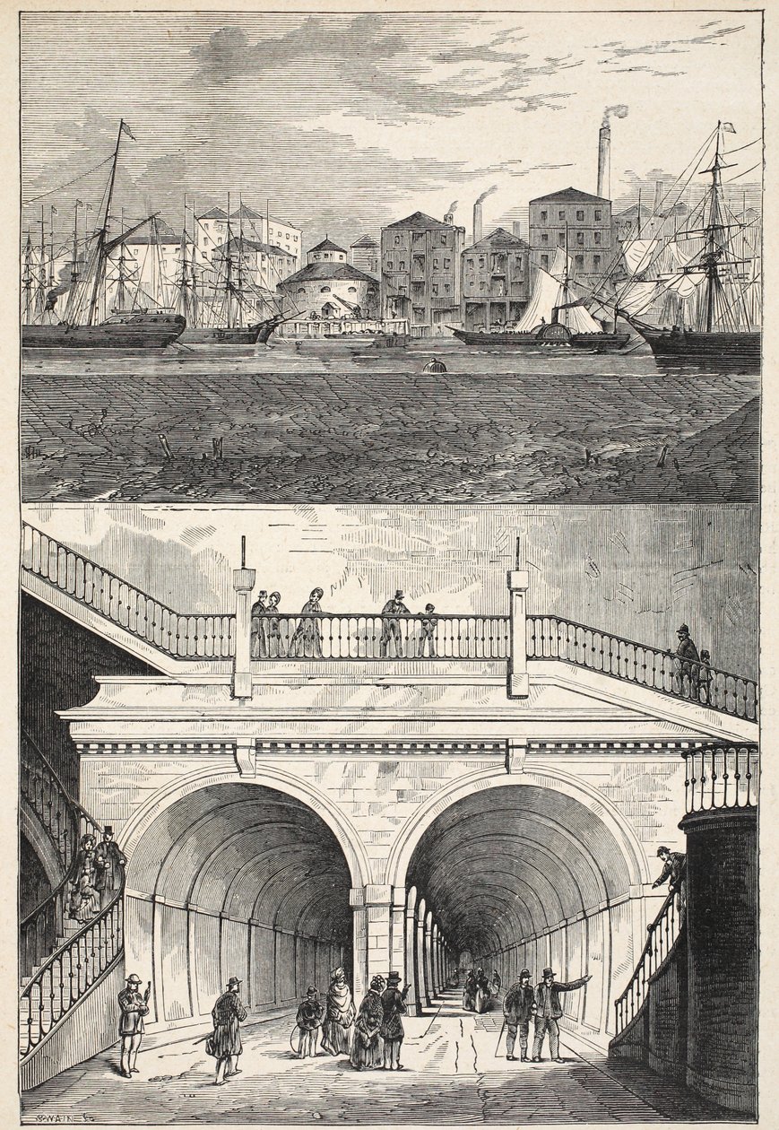 Temžský tunel (jak vypadal, když byl původně otevřen pro provoz) od English School