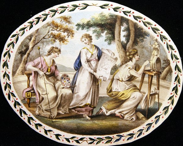 Tři múzy umění, kolem roku 1790 (akvarel na papíře) od English School