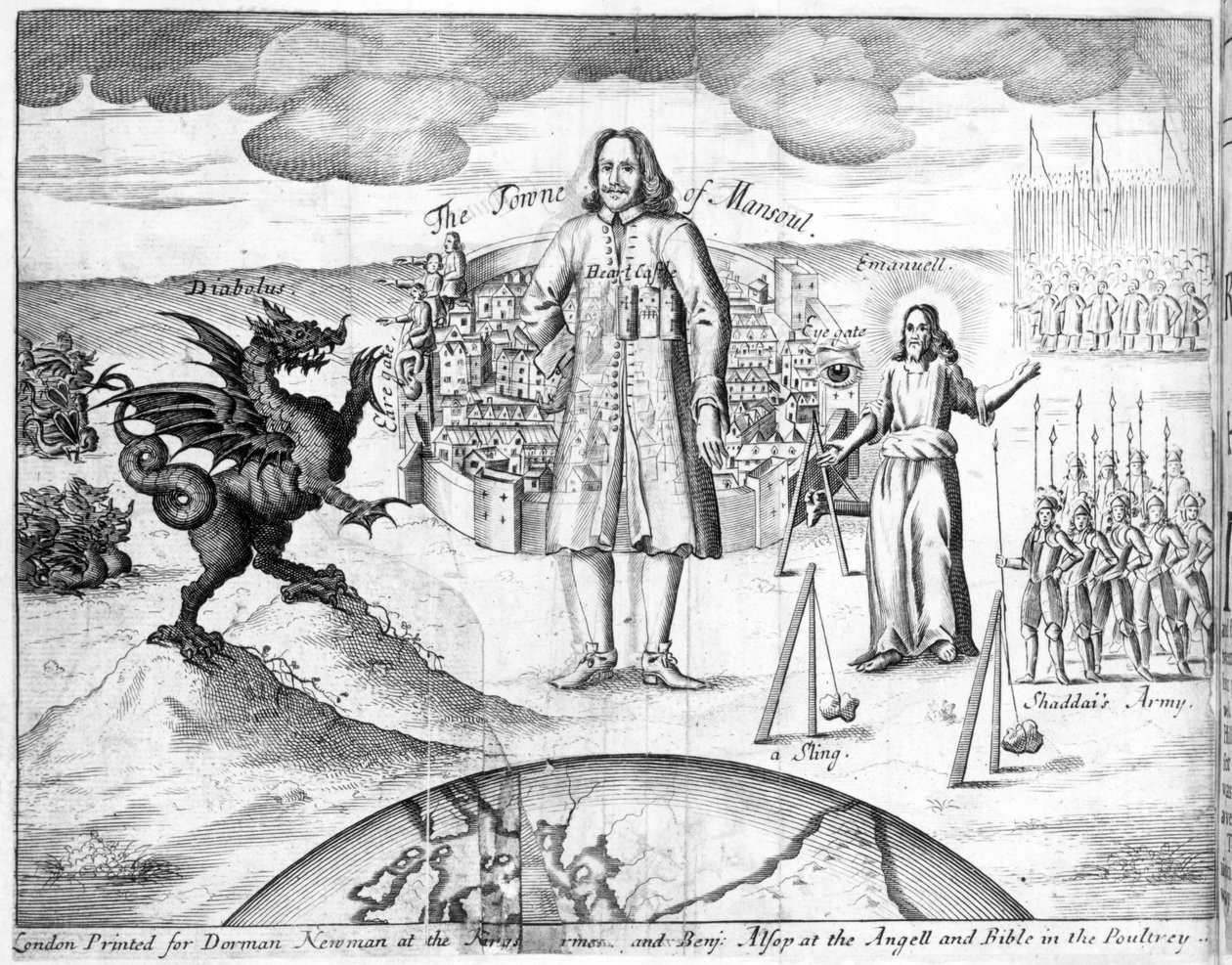 Město Mansoul, ilustrace ze „Svaté války“ od Johna Bunyana, 1682 od English School