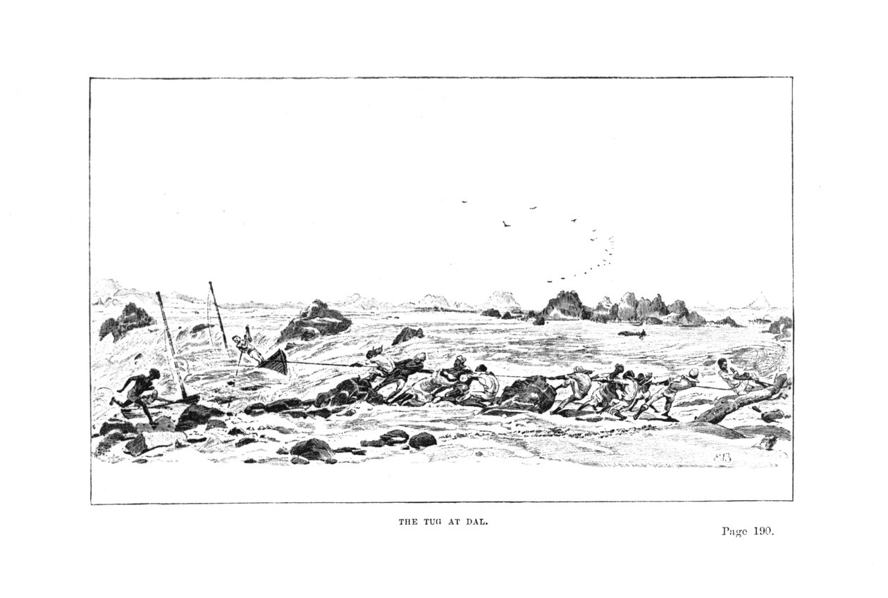 The Tug at Dal, z The Campaign of the Cataracts od generála Williama Francise Butlera, vydáno 1887 od English School