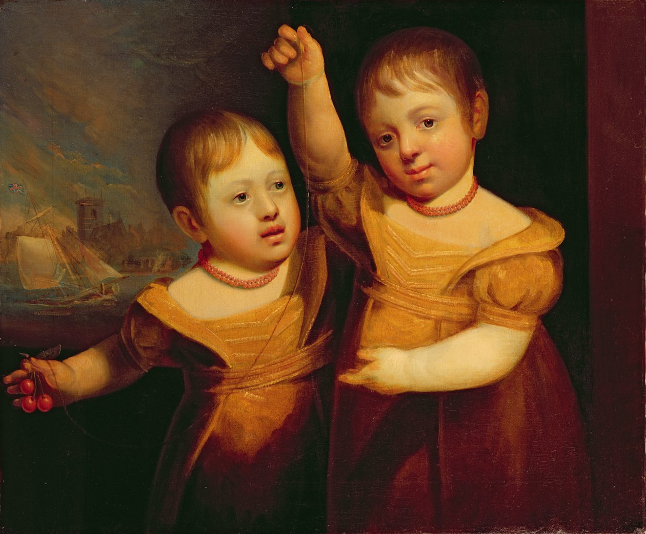 Dvojčata kapitána George Walshe, námořního kapitána ze Selby, Yorkshire, asi 1830 (olej na plátně) od English School