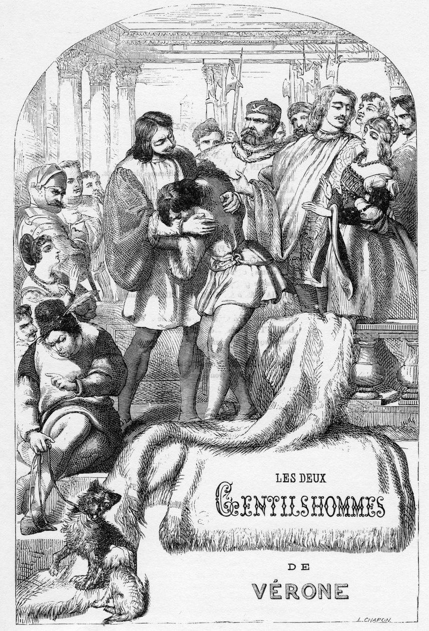 The Two Gentlemen of Verona – Ilustrace v „“ Works complete by William Shakespeare““ 1866 – Ilustrace a obecná forma tohoto vydání jsou vypůjčeny z Cassellova ilustrovaného Shakespeara, vydaného v Londýně od English School