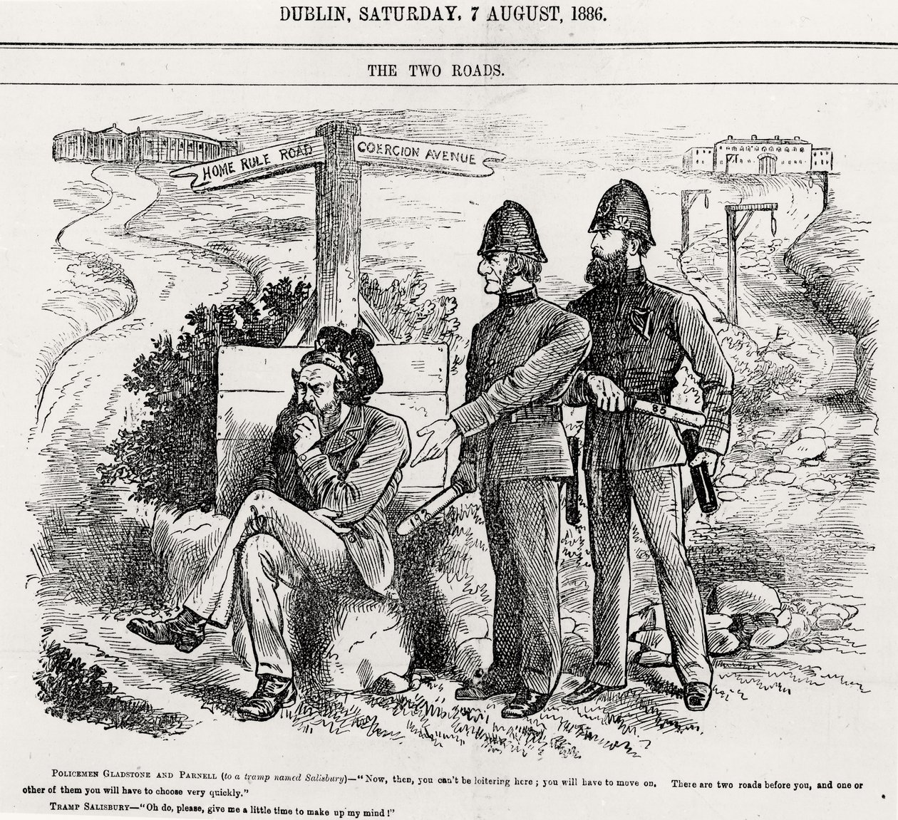 Dvě cesty, ilustrace, hospoda. 7. srpna 1886 od English School