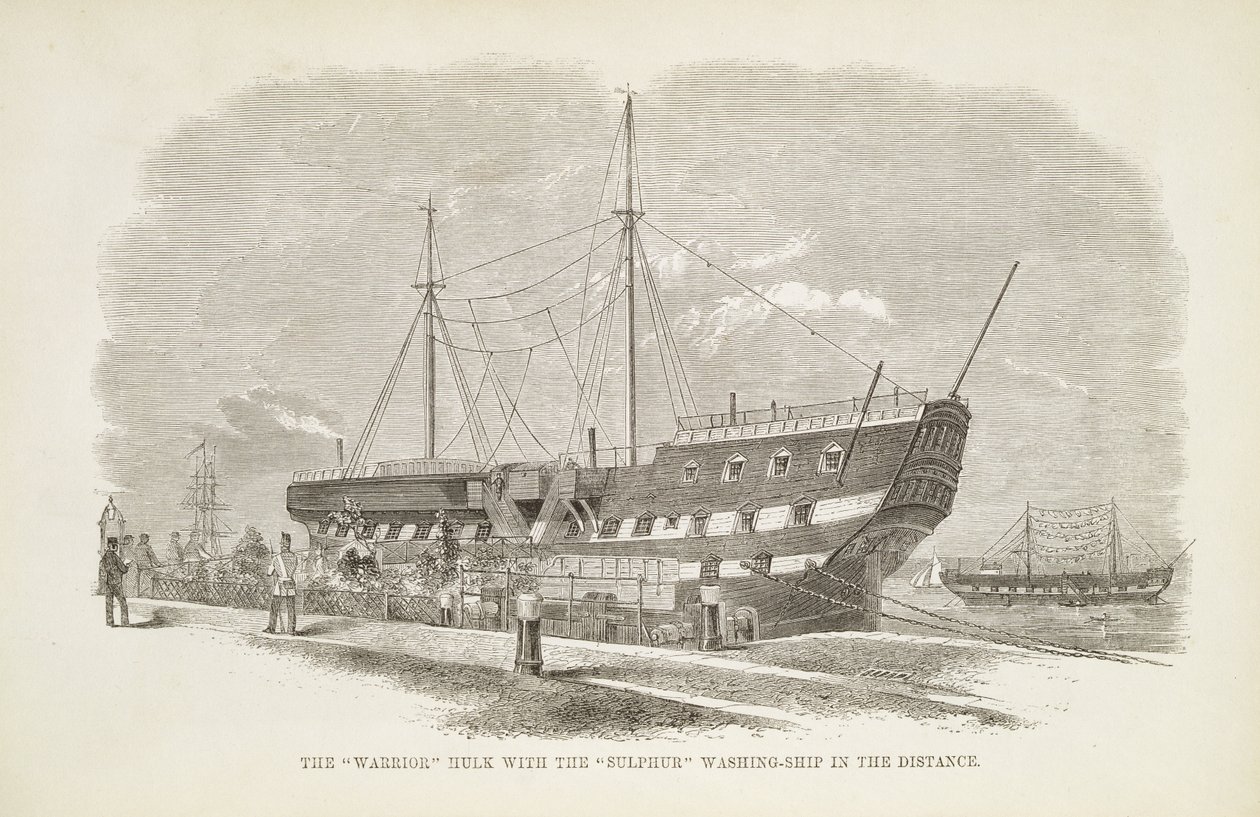 The Warrior Hulk with the Sulphur Washing-Ship in the Distance, from The Criminal Prisons of London and Scenes of Prison Life od Henry Mayhew (1812-87) a John Binny, 1862 od English School