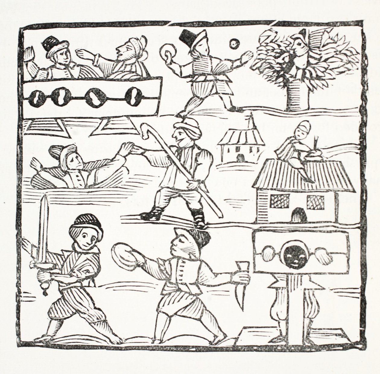 Welch Traveller, aneb The Unfortunate Welchman Humphrey Cornish, ilustrace z Chap-books of the Eighteenth Century od Johna Ashtona, pub. 1882 od English School