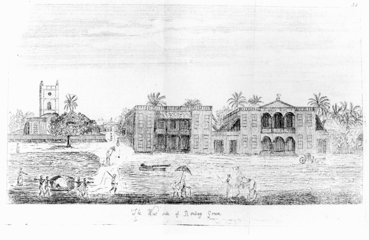 Západní strana Bombay Green, Indie, od cesty do východní Indie od Johna Henryho Grose, 2. vydání, 1766 od English School