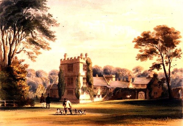 Západní věž, Cotehele House, cca 1830-40 (barevné lito) od English School