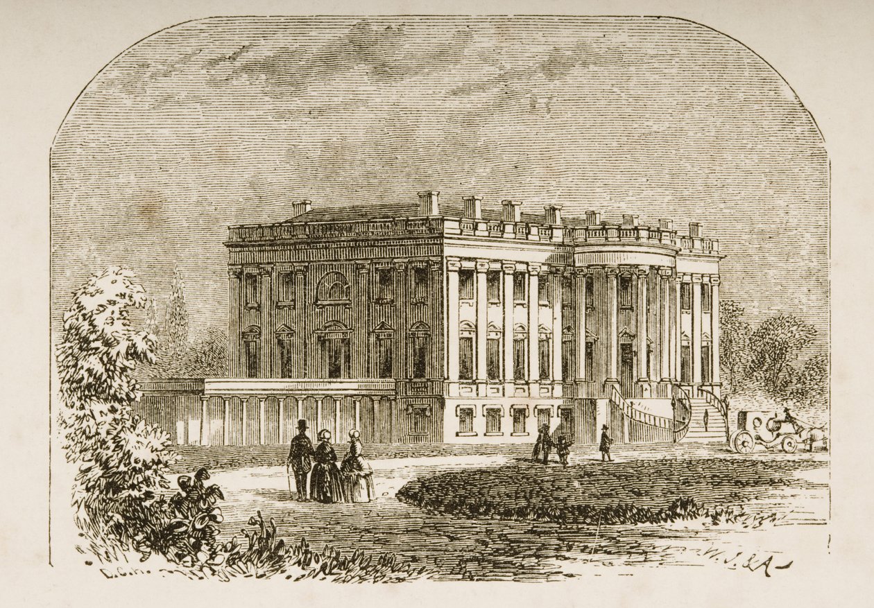 Bílý dům, kolem roku 1870, z „American Pictures“ vydané společností Religious Tract Society, 1876 od English School