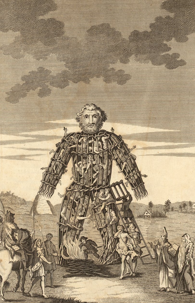 The Wicker Man of the Druids, from The Complete English Traveller, aneb nový přehled a popis Anglie a Walesu, hospoda. 1771 od English School