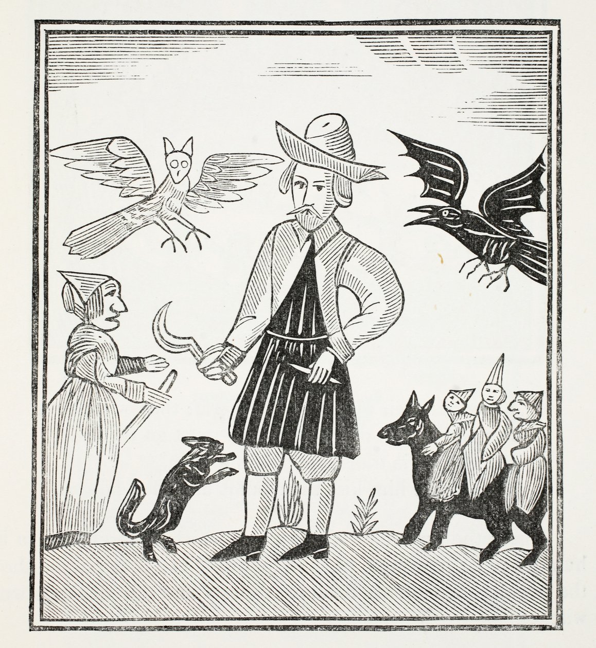 Čarodějnice z lesů, ilustrace z Chap-books of the Eighteenth Century od Johna Ashtona, pub. 1882 od English School