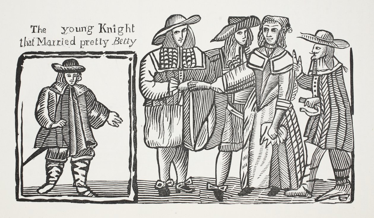 Mladý rytíř, který si vzal hezkou Betty, ilustrace z Chap-books of the Eighteenth Century od Johna Ashtona, hospoda. 1882 od English School