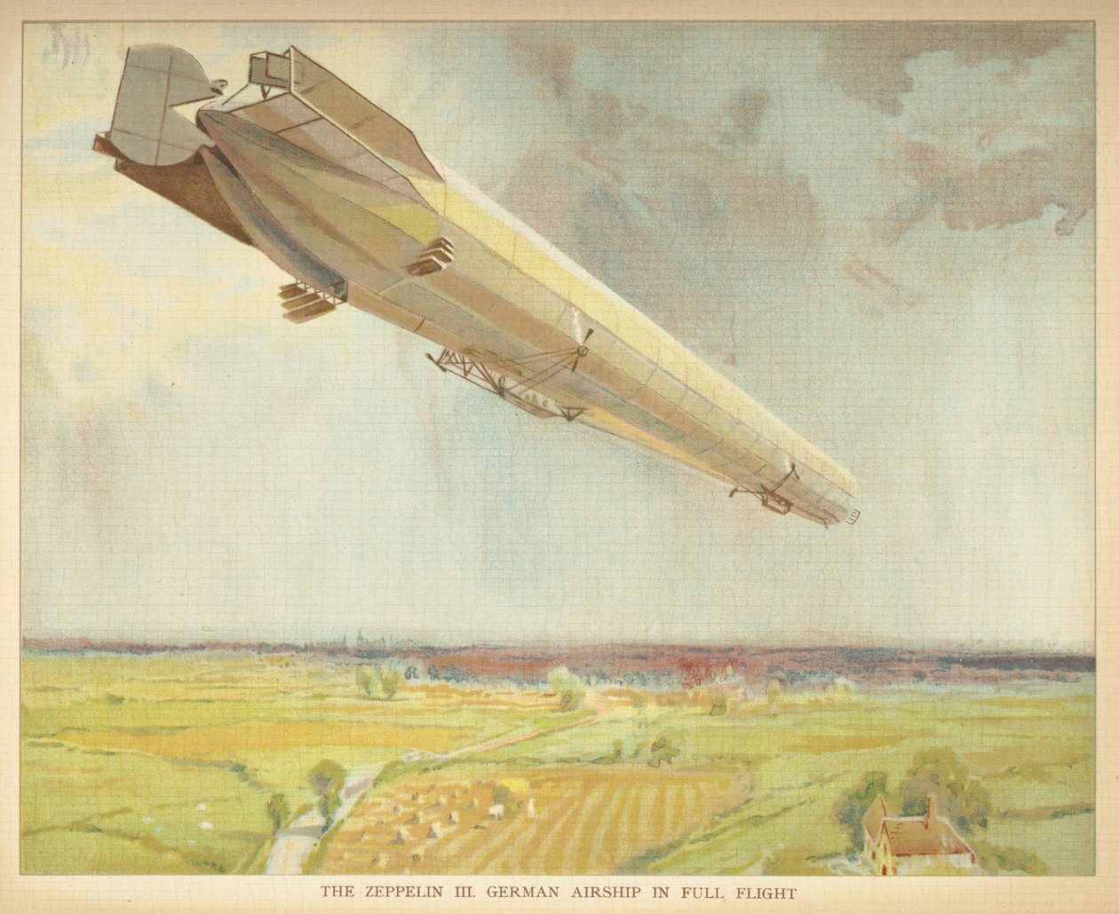 Zeppelin III. Německá vzducholoď v plném letu. Lidová kniha vzducholodí. Londýn: Ernest Nister, [1912] od English School