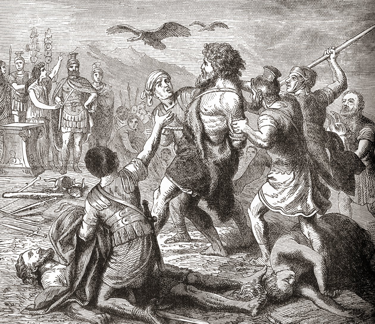 Zajetí Teutobocha, legendárního obra a krále Germánů, z Ilustrované historie světa Warda a Locka, hospoda. c.1882 od English School