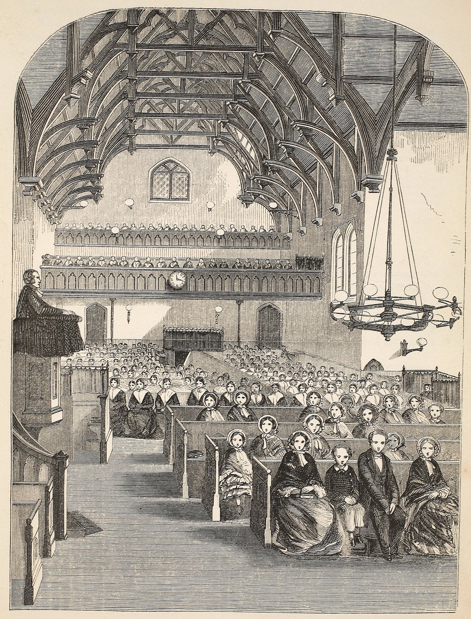 Kaple v Brixtonu, ilustrace z knihy The Criminal Prisons of London and Scenes from Prison Life od Henryho Mayhewa a Johna Binnyho, vyd. 1862 od English School