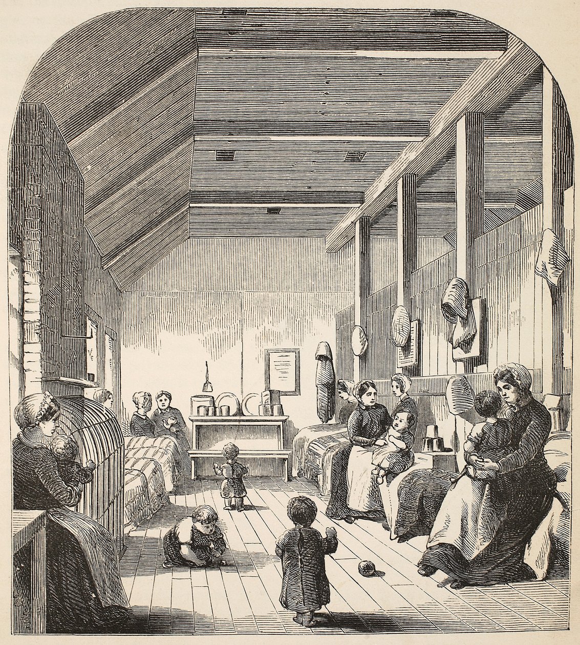 Trestanecká školka v Brixtonu, ilustrace z knihy The Criminal Prisons of London and Scenes from Prison Life od Henryho Mayhewa a Johna Binnyho, pub. 1862 od English School